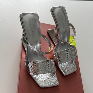 Cult Gaia Silver Textured Women's Heels
